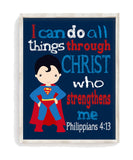 Superman Superhero Nursery Unframed Print I Can Do All Things Through Christ Who Strengthens Me - Philippians 4:13