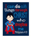 Superman Superhero Nursery Unframed Print I Can Do All Things Through Christ Who Strengthens Me - Philippians 4:13