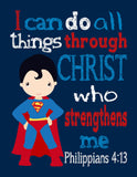 Superman Superhero Nursery Unframed Print I Can Do All Things Through Christ Who Strengthens Me - Philippians 4:13