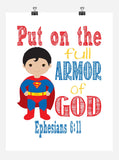 Superman Superhero Christian Nursery Decor Art Print - Put on the full Armor of God - Ephesians 6:11
