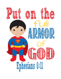 Superman Superhero Christian Nursery Decor Art Print - Put on the full Armor of God - Ephesians 6:11
