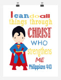 Superman Superhero Christian Nursery Decor Print - I Can Do All Things - Philippians 4:13