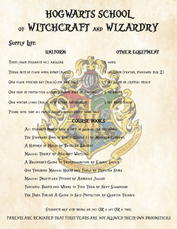 Wizard First Year Supply List for Hogwarts School of Witchcraft and Wizardry A Perfect Add on to Acceptance Letter