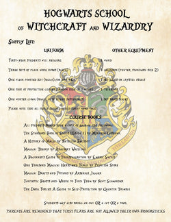 Harry Potter First Year Supply List for Hogwarts School of Witchcraft and Wizardry - Perfect Add on to Acceptance Letter