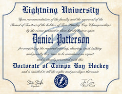 Tampa Bay Lightning Ultimate Hockey Fan Personalized Diploma - Stanley Cup Champions