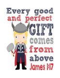 Thro Superhero Christian Nursery Decor Print - Every Good and Perfect Gift Comes From Above - James 1:17