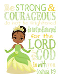 African American Princess Christian Nursery Decor Set of 4 Unframed Prints - Ariel, Jasmine, Tiana and Mulan with Bible Verses