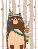 Tribal Boho Woodland Nursery with Birch Tree Background Set of 4 Prints