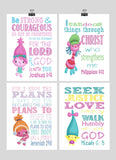 Trolls Christian Nursery Art Set of 4 Prints - Poppy, Dj Suki, Cooper and Smidge