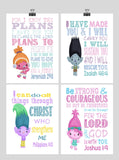 Trolls Christian Nursery Art Set of 4 Prints - Poppy, Dj Suki, Creek and Branch