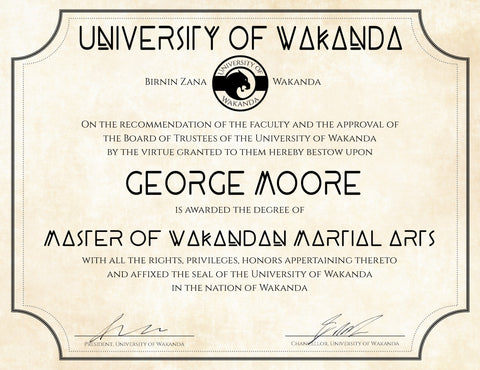 University of Wakanda Diploma 8.5" x 11" on Parchment Paper