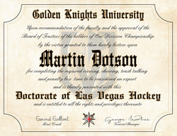 Vegas Golden Knights Ultimate Hockey Fan Personalized Diploma - 8.5"x11"