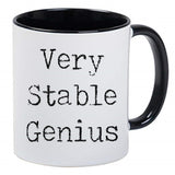Funny Novelty Political Black and White Coffee Mug - Very Stable Genius in an old Typewriter font style