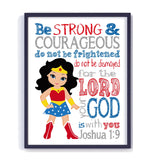 Wonder Woman Christian Superhero Nursery Decor Unframed Print - Be Strong and Courageous Joshua 1:9
