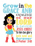 Wonder Woman Superhero Christian Nursery Decor Print - Grow in Grace and Knowledge - 2 Peter 3:18