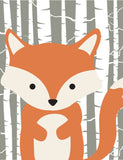 Woodland Animals with Birch Tree Background Nursery Art Set of 4 Prints - Bear, Squirrel, Rabbit and Fox