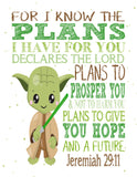 Star Wars Christian Nursery Decor Set of 4 Prints, Luke Skywalker, Yoda, Darth Vader and R2D2
