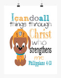Zuma Paw Patrol Christian Nursery Decor Print, I Can Do All Things through Christ Who Strengthens Me Philippians 4:13