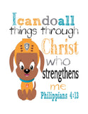 Zuma Paw Patrol Christian Nursery Decor Print, I Can Do All Things through Christ Who Strengthens Me Philippians 4:13