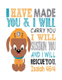 Paw Patrol Christian Nursery Decor Set of 4 Prints, Chase, Marshall, Zuma and Rubble with Bible Verses