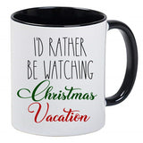 I'd rather be Watching Christmas Vacation Holiday Coffee Cup, Farmhouse Decor, Hot Chocolate, 11 Ounce Ceramic Mug