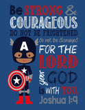 African American Christian Superhero Nursery Decor Art Print Set of 4 -Batman, Captain America, Superman and Spiderman