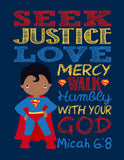 African American Christian Superhero Nursery Decor Art Print Set of 4 -Batman, Captain America, Superman and Spiderman