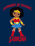 Personalized Superhero Nursery - African American Wonder Woman - Superhero In Training Wall Art Decor Unframed Print