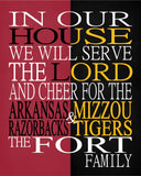 A House Divided - Arkansas Razorbacks & Mizzou Tigers Personalized Family Name Christian Print