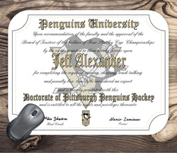 Pittsburgh Penquins Ultimate Hockey Fan Personalized Diploma Mouse Pad