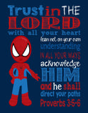 Spiderman Christian Superhero Nursery Decor Art Print - Trust in the Lord with all your heart - Proverbs 3:5-6 Bible Verse