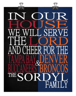 A House Divided - Tampa Bay Buccaneers & Denver Broncos Personalized Family Name Christian Print