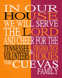 A House Divided - Tennessee Volunteers & Virginia Tech Hokies  Personalized Family Name Christian Print