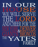 A House Divided - New York Giants & Denver Broncos Personalized Family Name Christian Print
