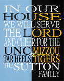 A House Divided UNC Tar Heels and Mizzou Tigers Personalized Family Name Christian Print