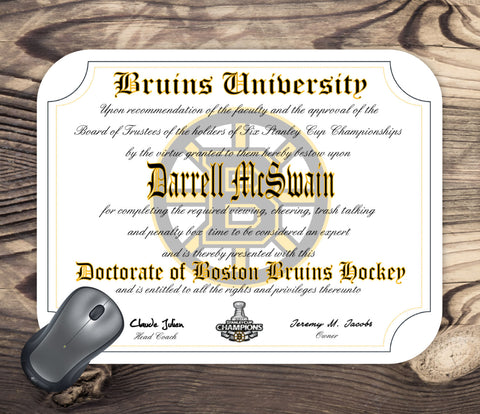 Boston Bruins Ultimate Hockey Fan Personalized Diploma - Mouse Pad - Perfect Gift