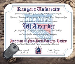 New York Rangers Ultimate Hockey Fan Personalized Diploma - Mouse Pad - Perfect Gift