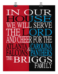 A House Divided - Atlanta Falcons & Carolina Panthers Personalized Family Name Christian Print