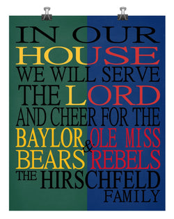 A House Divided - Baylor Bears & Ole Miss Rebels Personalized Family Name Christian Print
