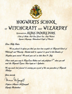 Personalized Harry Potter Acceptance Letter - Hogwarts School of Witchcraft and Wizardry - Printable