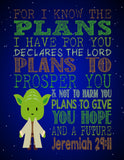 Space Wars Christian Nursery Art Decor Print Set of 5 - Luke Skywalker, Yoda, Darth Vader, Chewbacca
