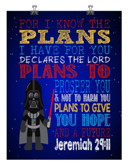 Darth Vader Christian Star Wars Nursery Decor Art Print - For I Know The Plans I Have For You, Jeremiah 29:11