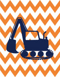 Construction Nursery Art Print Set of 4 - Baby Boy Chevron Navy Blue Orange - Multiple Sizes