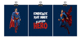 Superman Superhero Art Print Set of 3 - Embrace your inner Super Hero - Nursery Playroom or Kids Room Decor
