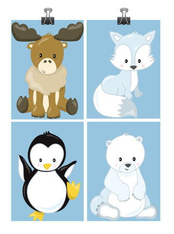 Arctic Animals Nursery Art Print Set of 4 - Moose, Fox, Penguin and Polar Bear - Multiple Sizes