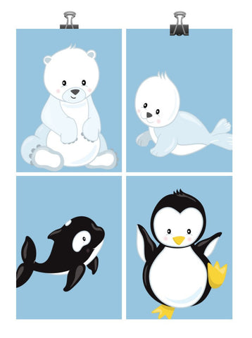 Arctic Animals Nursery Art Print Set of 4 - Polar Bear, Seal, Orca and Penguin - Multiple Sizes