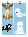 Arctic Animals Nursery Art Print Set of 4 - Moose, Seal, Orca and Polar Bear - Multiple Sizes