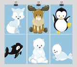 Arctic Animals Nursery Art Print Set of 6 - Fox, Seal, Polar Bear, Penguin, Moose and Whale - Multiple Sizes