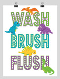 Dinosaur Kid's Bathroom Art Print Wash Brush Flush