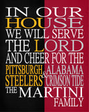 A House United Pittsburgh Steelers & Alabama Crimson Tide Personalized Family Name Christian Print